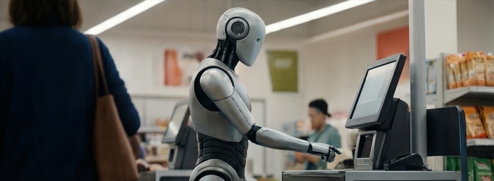 Robot at checkout