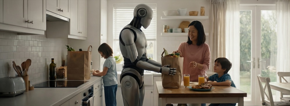 Robot in family kitchen